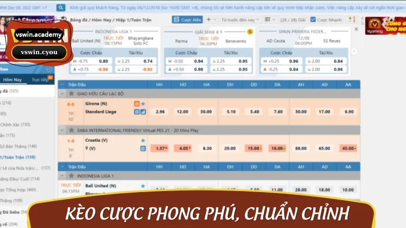 Hệ thống kèo mượt mà và bảng tỷ lệ cập nhật tức thì